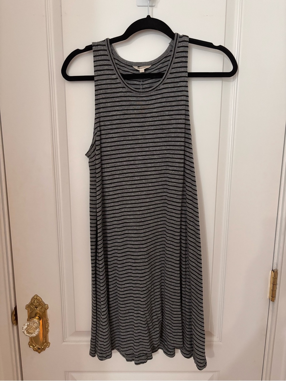 Madewell Highpoint Tank Dress Gray Black Stripe Sleeveless Swing Dress M